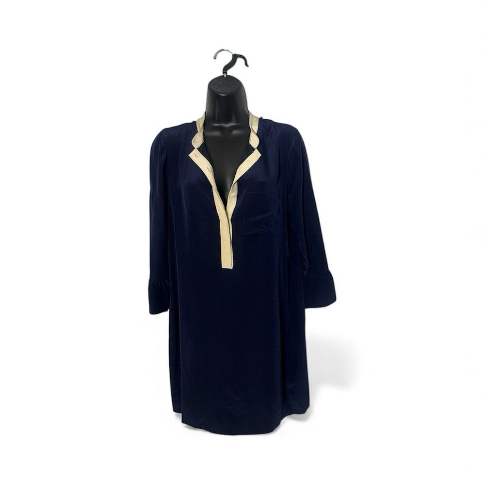 J. Crew Silk Tunic Blouse Women’s 8 Natutical Drapey Popover Rexlaxed Top